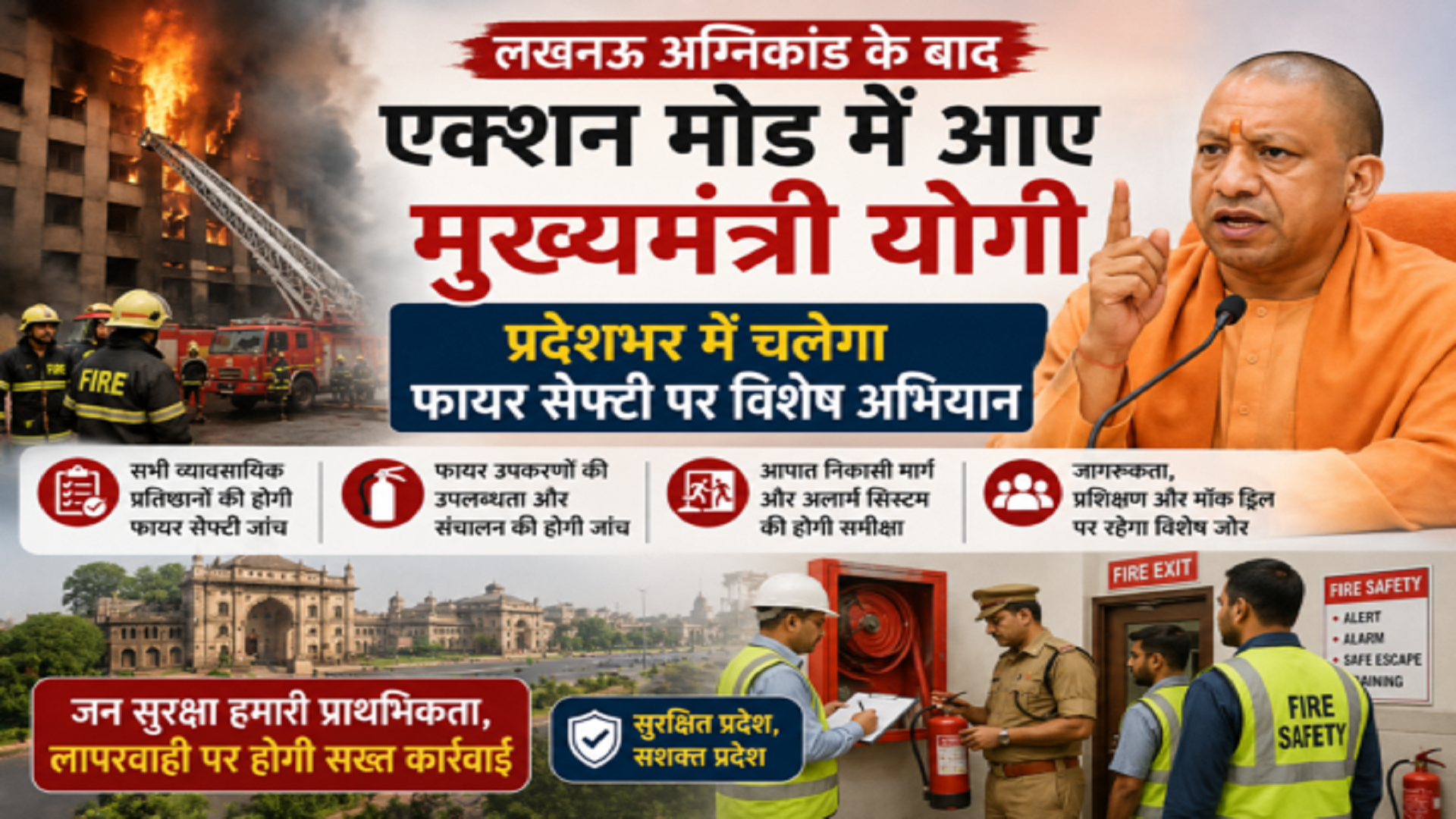 लखनऊ अग्निकांड के बाद एक्शन मोड में आए मुख्यमंत्री योगी, प्रदेशभर में चलेगा फायर सेफ्टी पर विशेष अभियान