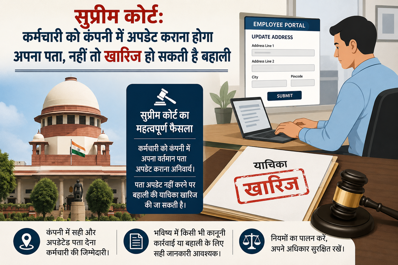 सुप्रीम कोर्ट: कर्मचारी को कंपनी में अपडेट कराना होगा अपना पता, नहीं तो खारिज हो सकती है बहाली