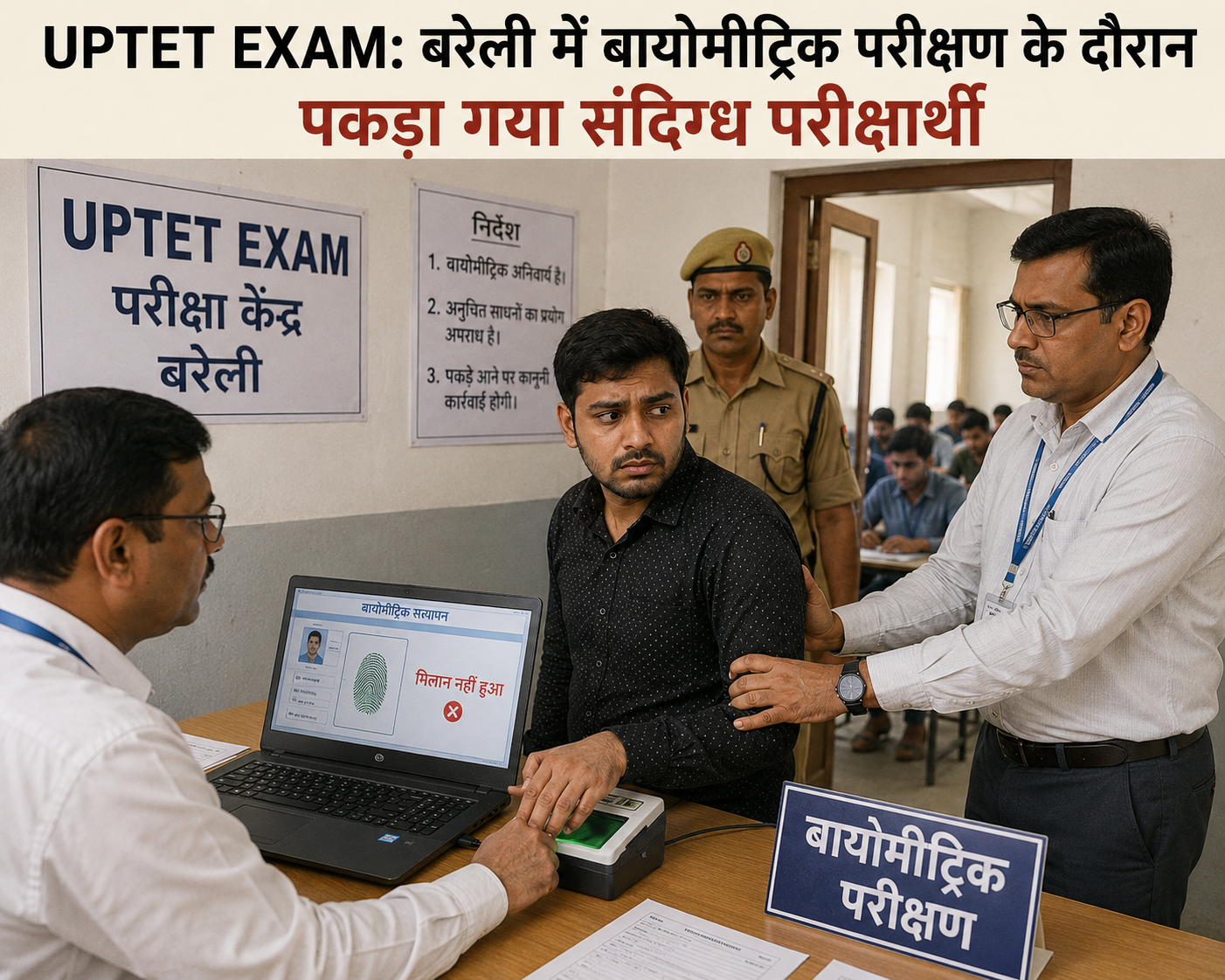 UPTET Exam: बरेली में बायोमीट्रिक परीक्षण के दौरान पकड़ा गया संदिग्ध परीक्षार्थी