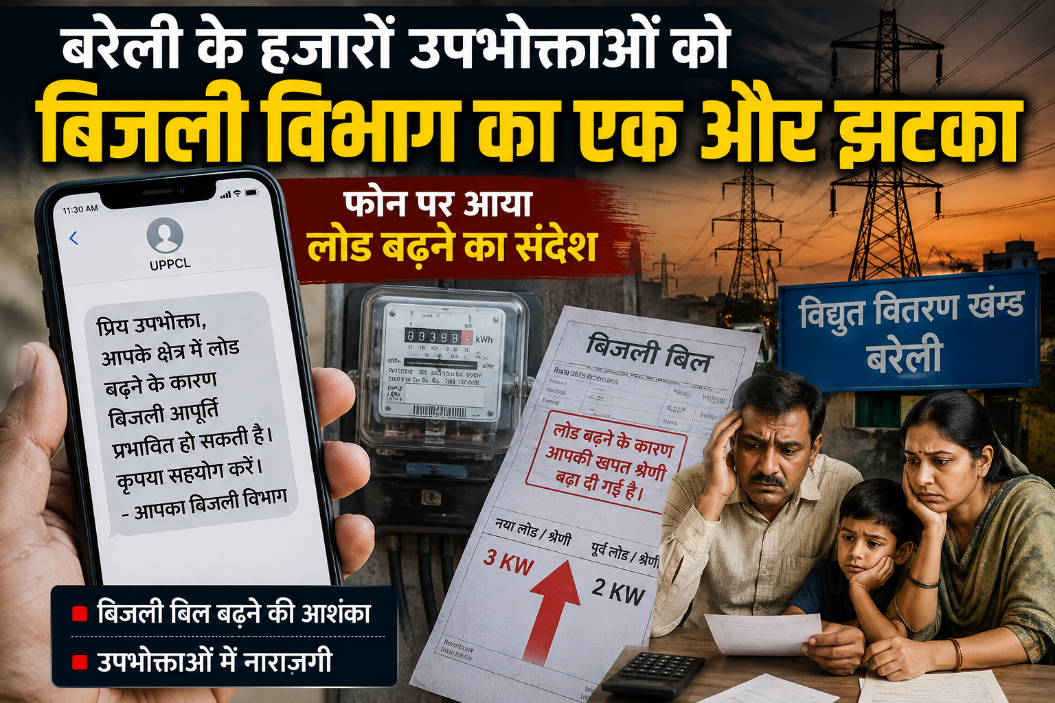 बरेली के हजारों उपभोक्ताओं को बिजली विभाग का एक और झटका, फोन पर आया लोड बढ़ने का संदेश
